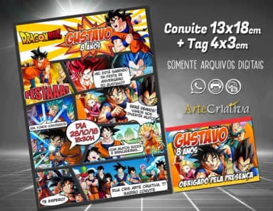 CONVITE DIGITAL C/TAG Dragon Ball Quadrinho