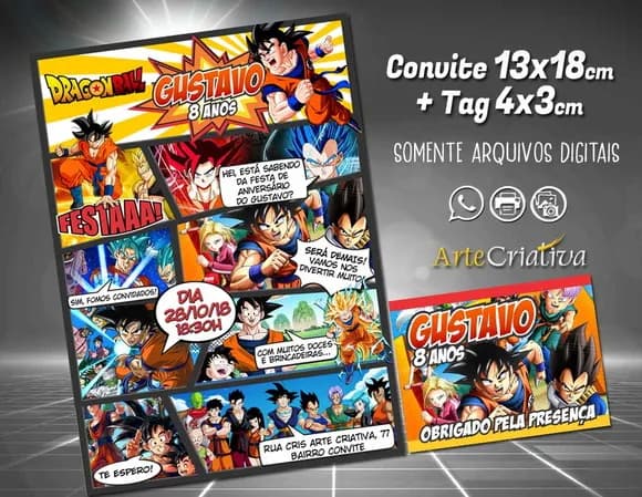 CONVITE DIGITAL C/TAG Dragon Ball Quadrinho