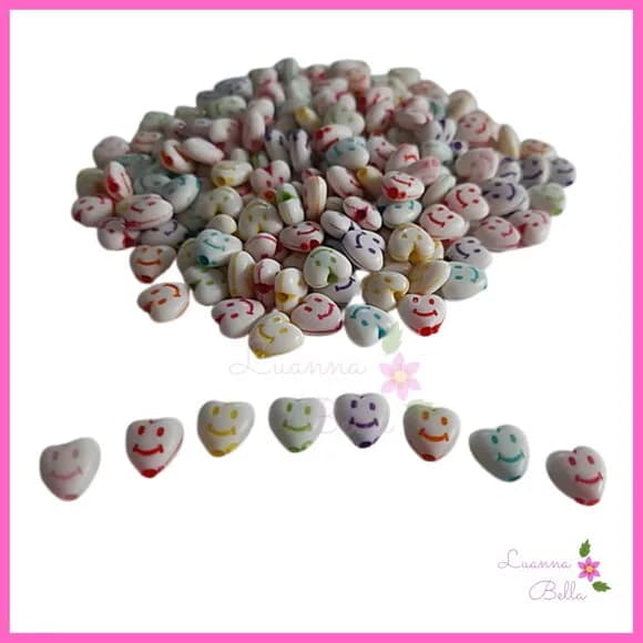 Missanga Coração Sorridente Varias Cores - Pct c/100 unids