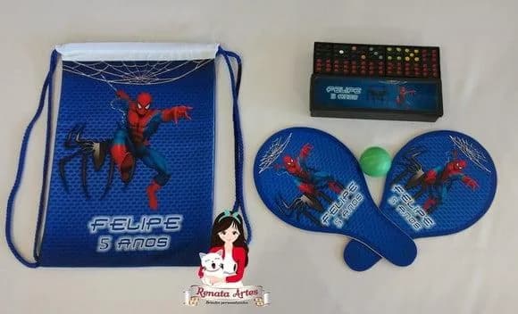 Mochila Ping Pong +dominó Tema Homem Aranha Azul