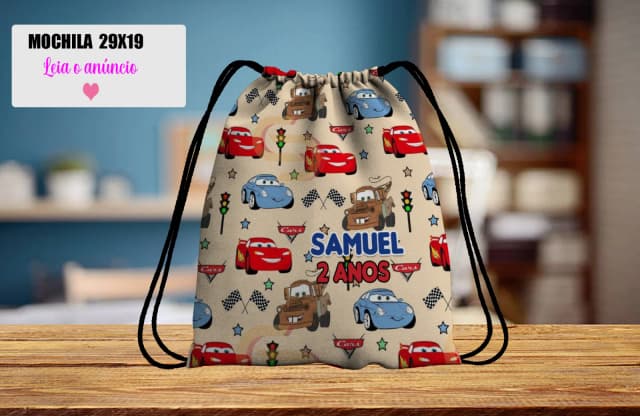 Mochilinha personalizada para lembrancinha da Carros Disney