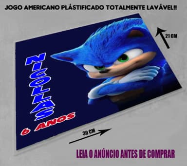 Jogo Americano Sousplat Personalizado do Sonic