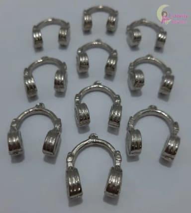 Pingente Fone de Ouvido de Metal Prata - pct c/5 unid