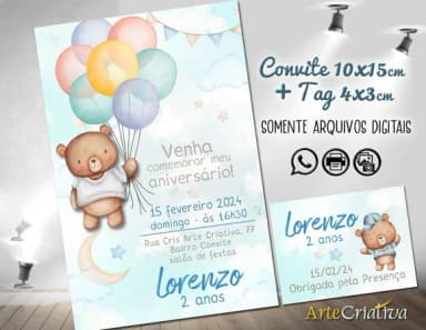 Convite Digital C/tag Chá de Bebê Menino Ursinho Bexiga 2