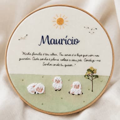 Porta Maternidade Ovelhinhas com Nome e Frase | Bordado à Mão e Aquarela