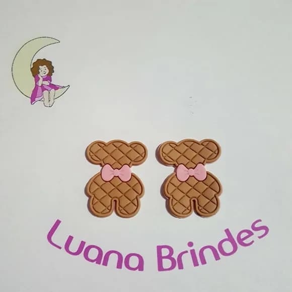 Aplique Ursinho Biscoito de Borracha Marrom Pct 7 unidades