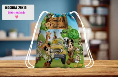 Mochilinha personalizada para lembrancinha do Mickey Safari
