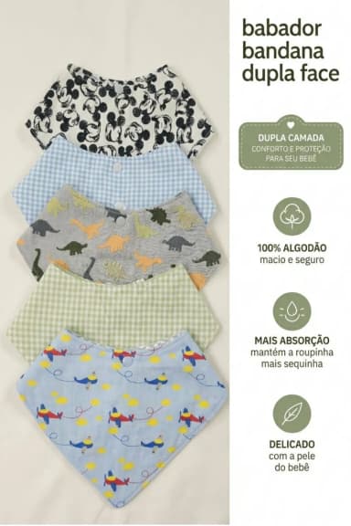 Babador Bandana dupla face kit c/5