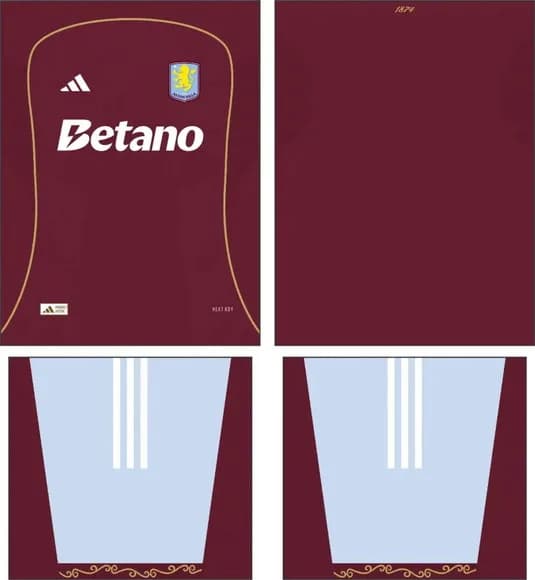 Arte Vetor Camisa Aston Villa Local 2025-2026