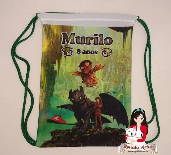 Mochilinha de Tecido Personalizada Como Treinar Seu Dragão
