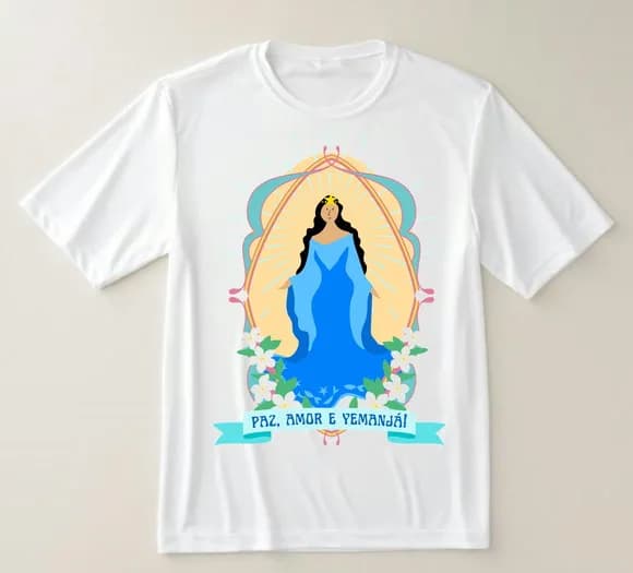 Camiseta Iemanjá Paz Amor - Orixá Rainha do Mar