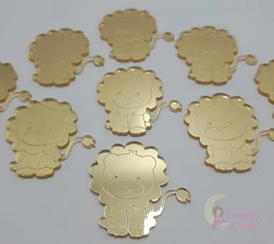Aplique Leão Acrílico Espelhado Dourado 3,5cm Pct 6 Unid