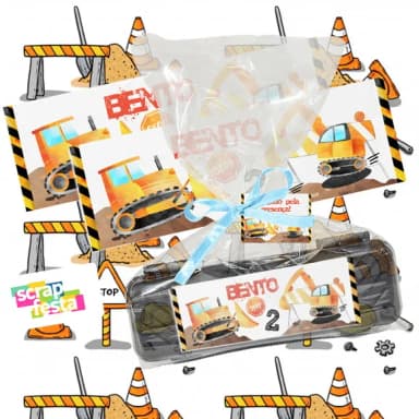 Estojo+embalagem+tag Festa Construção Trator