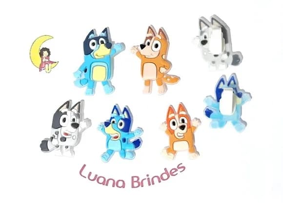 Aplique Bluey para Tênis Emborrachado Pacote com 5 Unidades