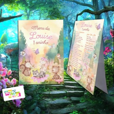 Menu Cardápio Cavalete Festa Floresta Encantada Aquarela
