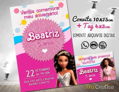 Convite Digital C/tag Boneca Barbie Rosa 10
