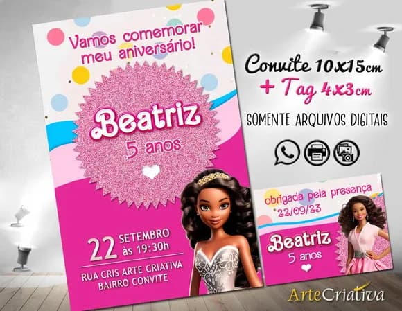 Convite Digital C/tag Boneca Barbie Rosa 10