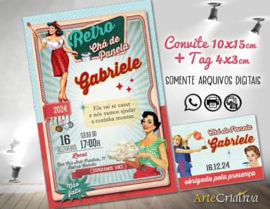 Convite Digital C/tag Chá de Cozinha Vintage Pin Up 2