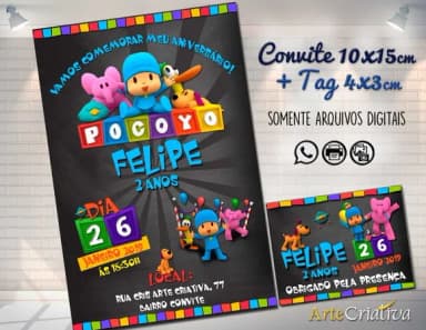 CONVITE DIGITAL C/TAG Pocoyo Chalk