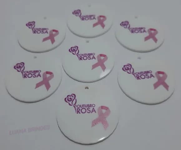 Pingente Outubro Rosa de Acrílico U.V. - pct com 5 unid