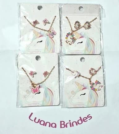 Kit Infantil Colar e Brinco Dourado Variados - 2 Kits
