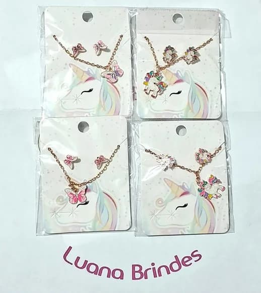 Kit Infantil Colar e Brinco Dourado Variados - 2 Kits
