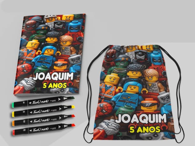Kit Mochila e Revista de colorir com Canetinhas da LEGO