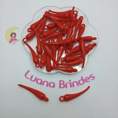 Pimenta Pingente Vermelha Fina de Acrilico 4,5cm 20 Unidades