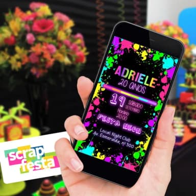 Convite Arte Digital Personalizado Festa Balada Neon Splash