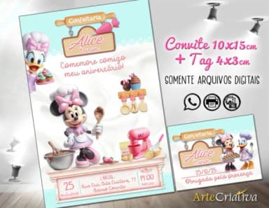Convite Digital C/tag Minnie Confeiteira 2
