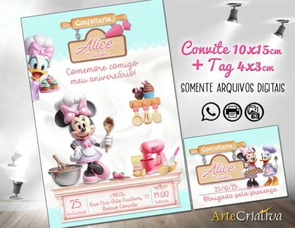 Convite Digital C/tag Minnie Confeiteira 2