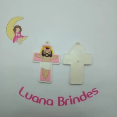 Pingente Crucifixo Rosa de Borracha 5cm Pct 4 Unidades