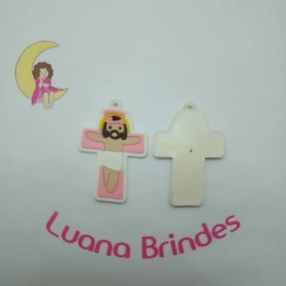 Pingente Crucifixo Rosa de Borracha 5cm Pct 4 Unidades