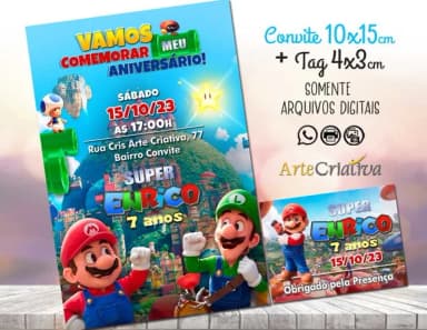 Convite Digital C/tag Super Mario Filme