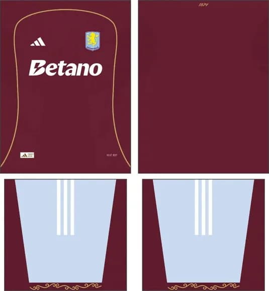 Arte Vetor Camisa Aston Villa Local 2025-2026