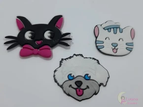 Apliques Gatas e Cachorro de borracha - pct c/9 unidades