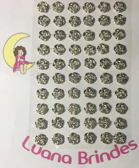 Cartela de Flor Prata Abs Pequena Adesivada 3 Cartelas