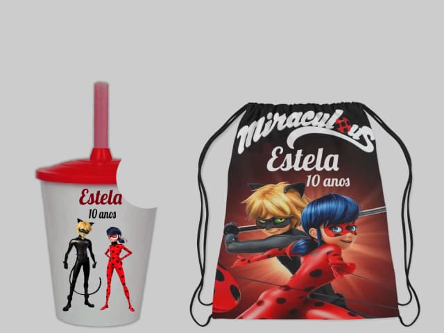 Kit Mochila e Copo Twister personalizado Miraculus