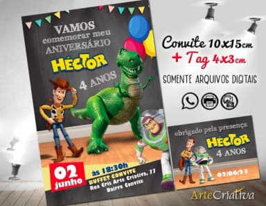 Convite Digital e Tag Toy Story Chalk