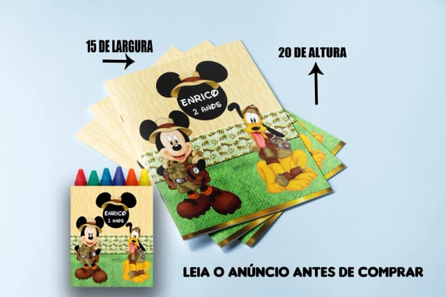 Revista de Colorir com Giz de cera Personalizada do Mickey Safari