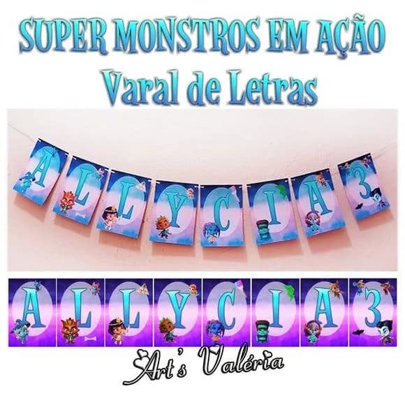 Varal de Letras Super Monstros em Ação- cada letra