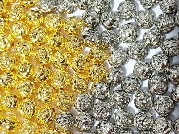 Bola Flor Abs Dourada e Prata 10mm Pacotes com 100 Unidades