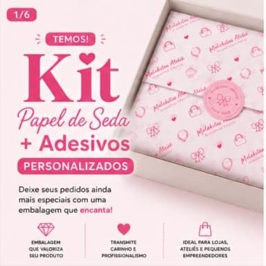 Kit 100 Papel Seda Personalizado 25x60 Logo Colorido + Adesivos