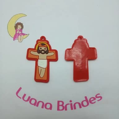 Pingente Crucifixo Vermelho de Borracha 5cm Pct 4 Unidades