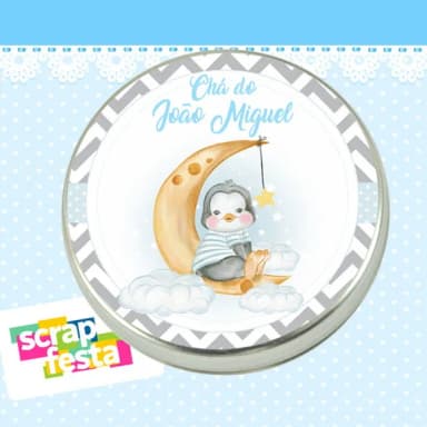 Latinha de Chá de Bebê Latinhas Menino Pinguim
