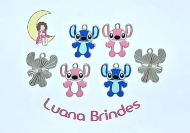 Pingente Stitch e Angel Metal Pacotes com 6 Unidades