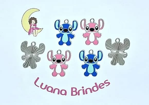 Pingente Stitch e Angel Metal Pacotes com 6 Unidades