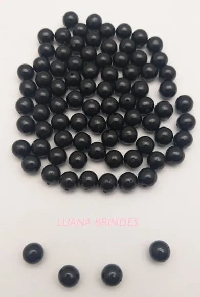 Bolinhas Acrílica Preta Lisa 8mm - Pacote com 50 Unidades