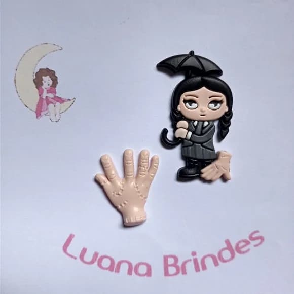 Aplique Wandinha e Mãozinha Emborrachado 5cm Pct 6 Unidades