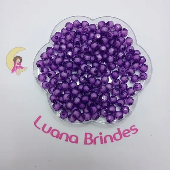 Bolinha Facetada com Miolo Roxa 8mm Pct 100 Unidades